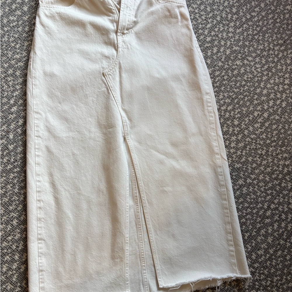 Frame Cream Denim Midi Skirt with Front Slit